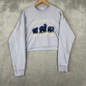 John Galt Brandy Melville Sweatshirt Womens One Size Blue Yosemite Bear Cropped